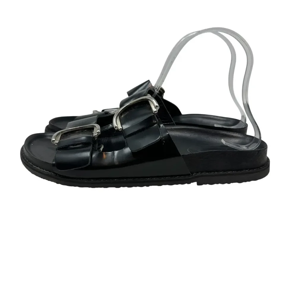 Zara Slide Sandals Buckles Double Strap Faux Leather Black Size 41 US‎ 10 - Picture 9 of 14